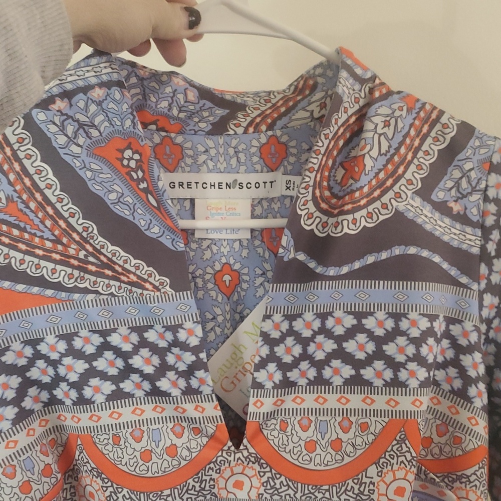 NWT Gretchen Scott So Sexy Paisley Park Dress Size XS V-Neck Mini Elastic Waist - Picture 6 of 10